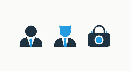 Fototapeta premium User and security icons: person, person with cat ears, and padlock camera, representing profiles, identity, and secure access with a playful twist.