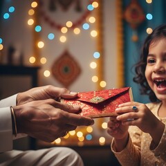 Eidi Gift Exchange Between Elder and Child During Eid Celebration
