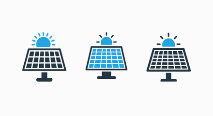Naklejka premium Solar Panel Icons: Renewable Energy and Sun Symbol