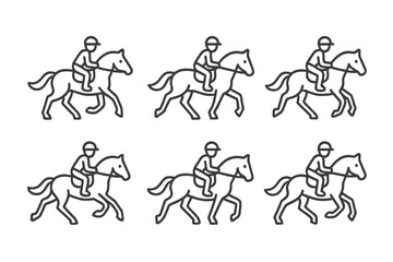 Fototapeta premium Minimalist black and white icons of a person riding a horse in motion