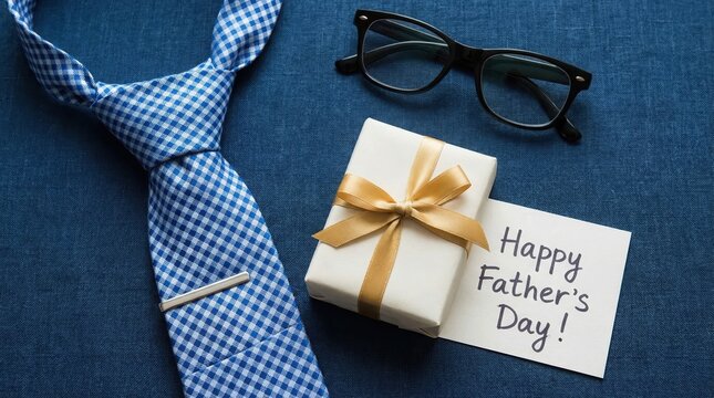 Father's day gift and accessories on blue background