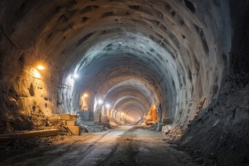 Naklejka premium Massive Tunnel Under Construction for Underground Passage