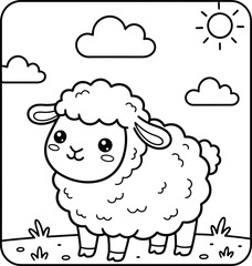 Obraz premium Bold and Easy Sheep Coloring Page. Sheep vector coloring page line art