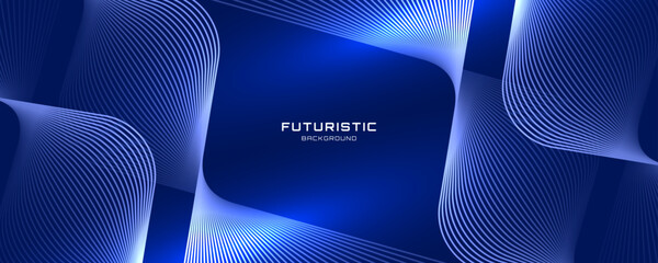 3D white lines luxury abstract background on dark blue space with waves effect decoration. Modern graphic design element stripes style concept for web banner, art, flyer, card, or brochure cover © Arroyan Art