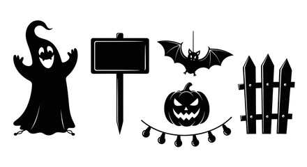 Obraz premium Halloween Celebrations Flat Black White Silhouette Icons Set