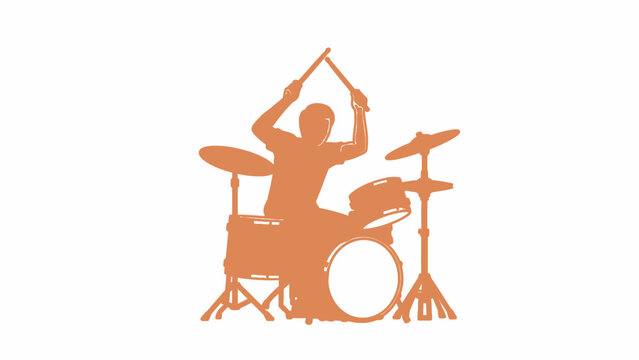 Drummer Playing Drum Kit with Drumsticks.