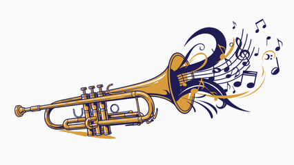 Trumpet with Musical Notes and Swirls. © Saputra