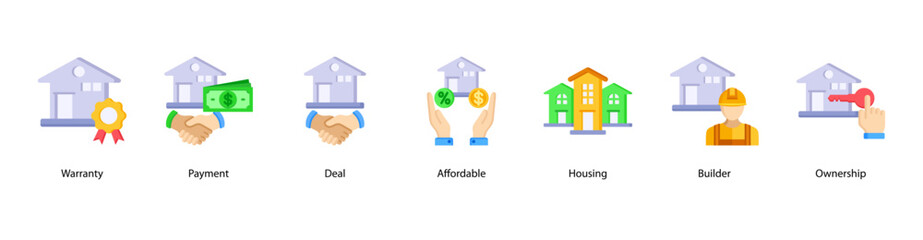 Naklejka premium Property Ownership and Management web banner icon vector illustration featuring Warranty, Payment, Deal, Affordable, Housing, Builder, and Ownership.