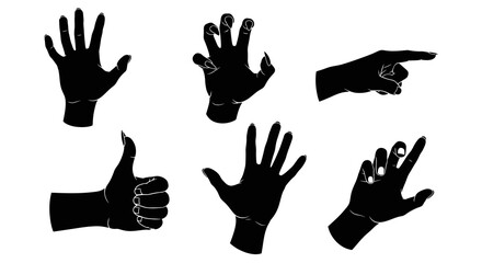 Communication and Interaction: Black and White Vector Silhouettes of Hand Gestures