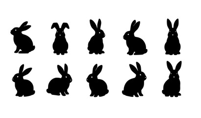 Decorative Easter rabbit silhouette collection with playful wildlife poses modern vector elements isolated on white background