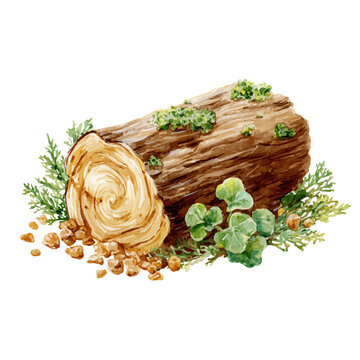 Watercolor-style vector illustration of Yule Log, isolated on a clean white background.