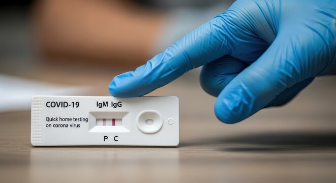 COVID-19 Rapid Antigen Test Result - Negative Indication with Blue Glove.