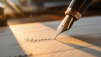 Luxury fountain pen signing important document with elegance