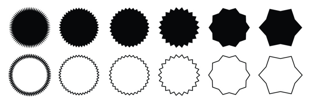 Set of black badges shape icon collection. Sales badge symmbol.