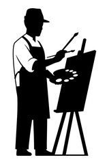 Artist Silhouette Painting on an Easel with Palette and Brush