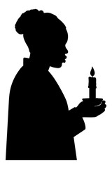 Silhouette vector graphic illustration of woman holding small lit candle flame