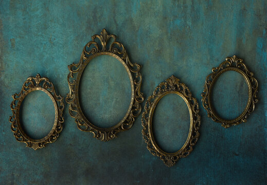 Metal frames mockup on an old wall