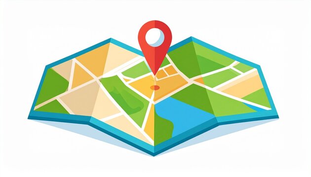 Colorful vector illustration of a folded map with a location marker pin.