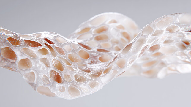 Artificial skin scaffold for transplantation, bioengineered porous membrane, tissue engineering matrix, regenerative medicine innovation, collagen structure, biotechnology advancement.