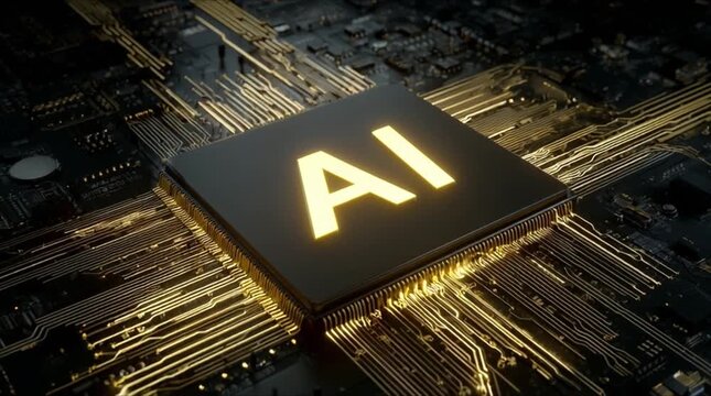 Living intelligence AI processor with pulsating golden circuits and high-performance neural network (AI Generated)