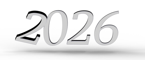 Stylish 3D rendered illustration of the year 2026. Perfect for new year themes, futuristic concepts...