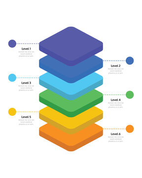 Six Level 3D Isometric Layered Vertical Infographic Block Diagram