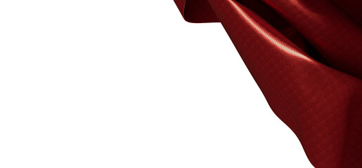 Close up of red fabric with textures in a dramatic angle, isolated on a white background. This imag
