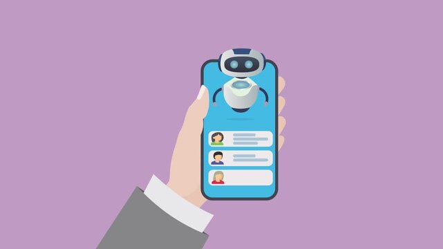 Business AI Virtual Assistant on Mobile Phone, Customer Service Automation Concept