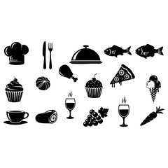 Colorful Food Icons Set &ndash; Fruits, Vegetables, Beverages, Desserts & Kitchen Items