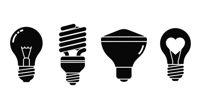Evolution of lightbulbs displayed in a striking black silhouette