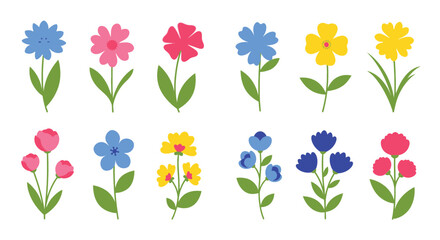Colorful floral arrangement with diverse blooms in a flat silhouette © mst