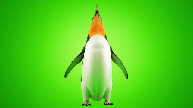 Vibrant Penguin Against Bright Green Background, Standing Proudly in Unique Pose, Perfect for Nature and Wildlife Themes