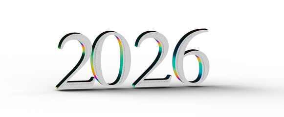 Obraz premium 2026 text with a cool design on white, representing future, concept, calendar, date, New Year celebration and progress.