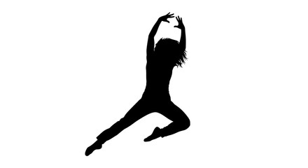 Fototapeta premium Graceful Silhouette of Female Gymnast or Dancer in Expressive Jumping Pose, Athletic and Dynamic, isolated white background