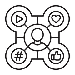 Social Media Marketing Network Line Icon &ndash; User Engagement and Digital Interaction Concept
