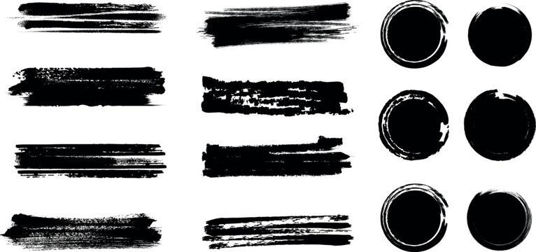A collection of black brush strokes and oval sgrunge brush stoke