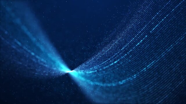 Blue cosmic abstract background with glowing rays and starry nebula sky