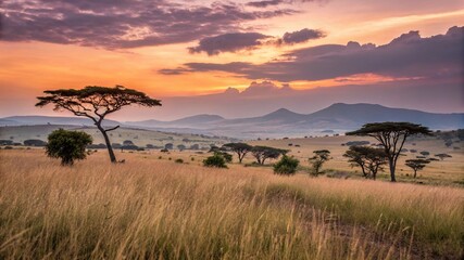 Beautiful African Landscape at Sunset with Mountain View - 2