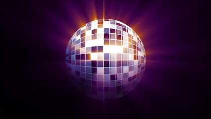 Obraz premium Stylized disco mirror ball emitting purple light rays