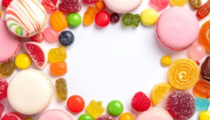 Colorful Candy Arrangement Bordering White Negative Space