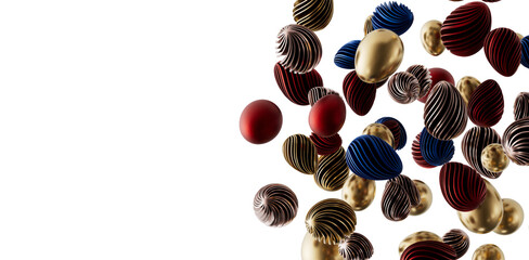Decorative Easter eggs in gold, blue, and red colors. Perfect for Easter greetings and holiday designs. Festive and vibr © vegefox.com