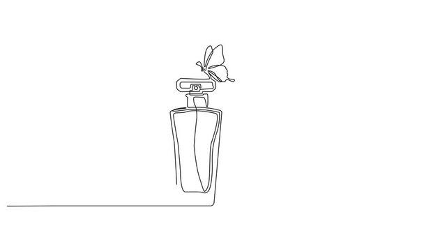Continuous line perfume bottle animation. Hand drawn eau de toilette fragrance spray, perfum single line art icon, fragrance perfume bottle minimal video