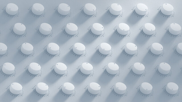 Grid of white control knobs 3D render