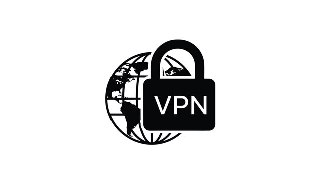 A global lock icon representing vpn security a stark silhouette