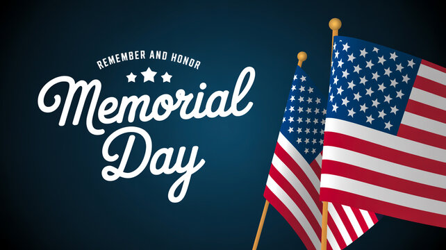 A patriotic Memorial Day image with a dark blue gradient background.