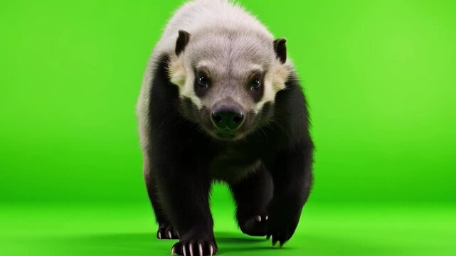 Adorable Panda Cub Standing and Looking Back on a Bright Green Background in a Studio Environment