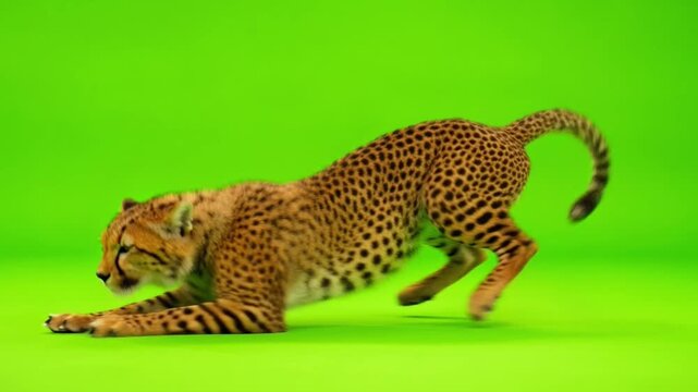Close-Up View of a Cheetah's Paw with Distinctive Spots on a Vibrant Green Background