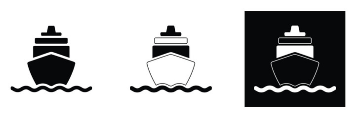 Obraz premium Set of modern ship icons in black and white for navigation and travel designs