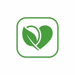 Green Heart Leaf Symbol Organic Healthy Lifestyle Icon.