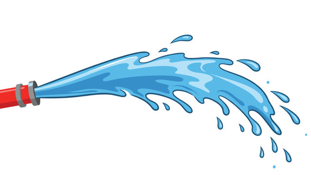 Dynamic stream of water spraying forcefully from a red fire hose nozzle against a clean white background for firefighting or cleaning.